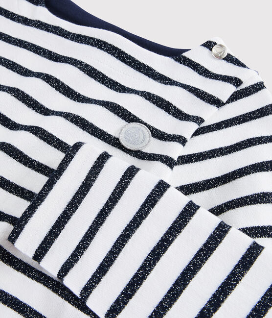 Robe manches longues enfant fille blanc MARSHMALLOW/ SMOKING ARGENT BRILLANT