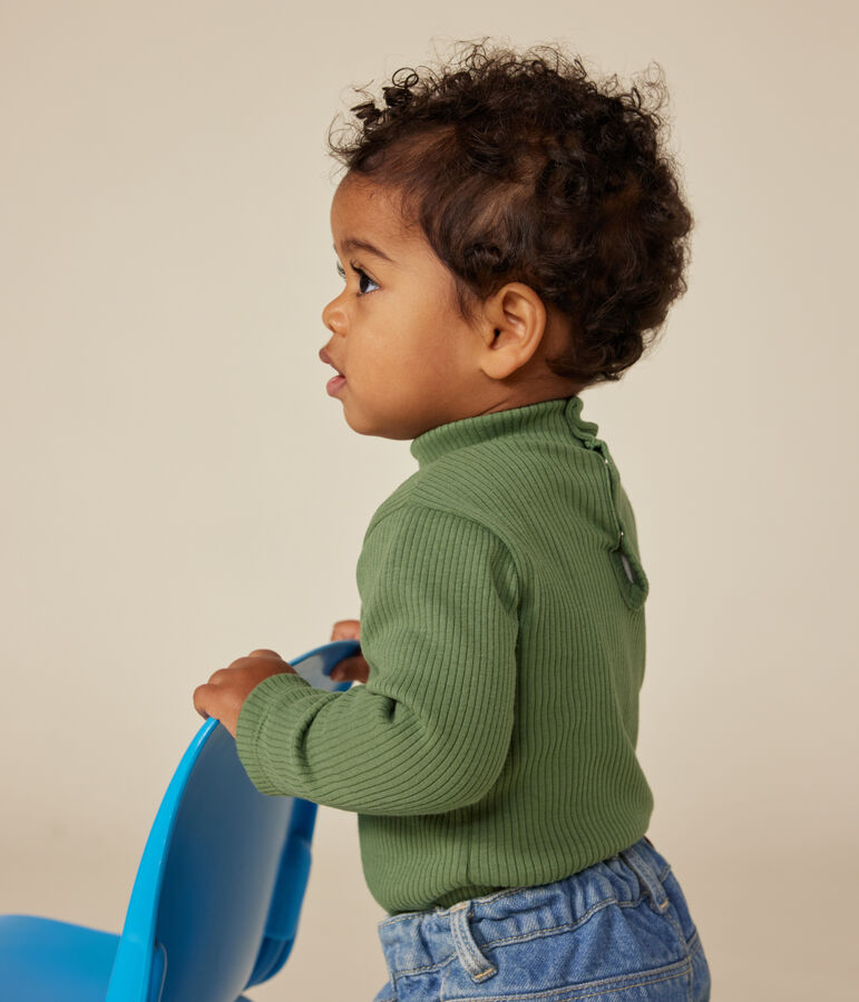 Body manches longues col roul&eacute; en coton b&eacute;b&eacute; vert