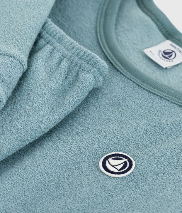 Pyjama enfant en coton &eacute;ponge uni bleu