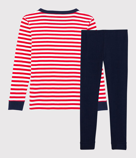 Snugfit pyjama voor jongens met rode strepen in biologisch katoen rood PEPS/wit MULTICO