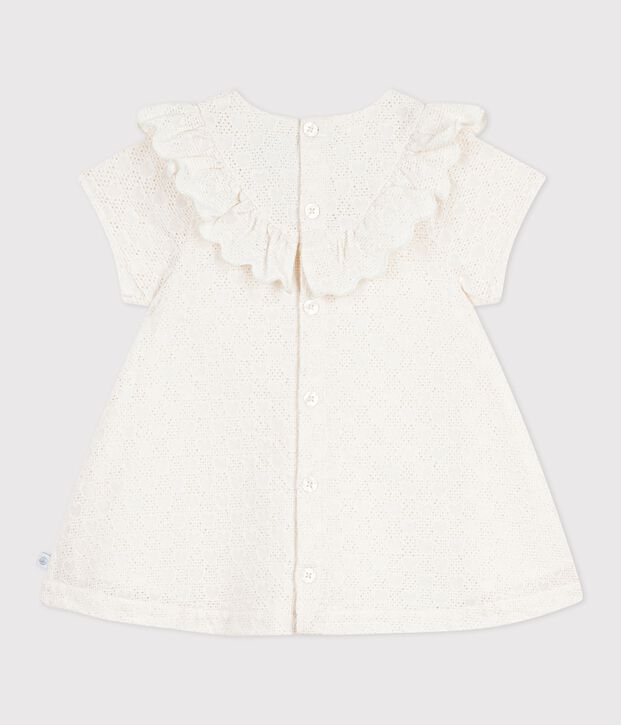 Babyjurkje van broderie anglaise met korte mouwen en hartjesmotief wit
