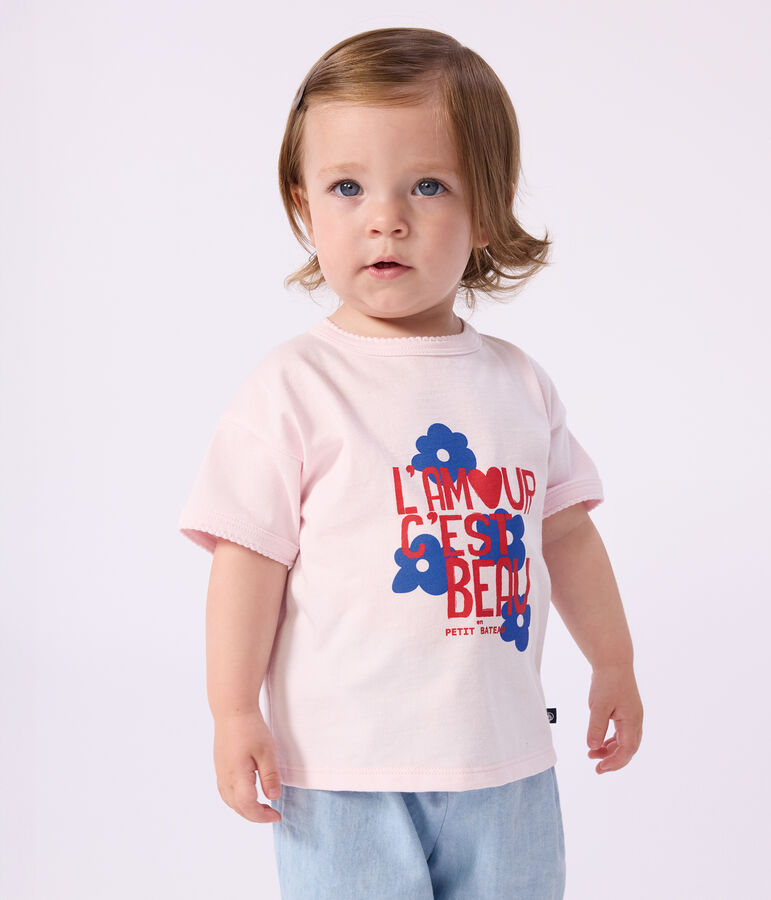 Katoenen T-shirt met korte mouwen en motiefje voor baby's roze