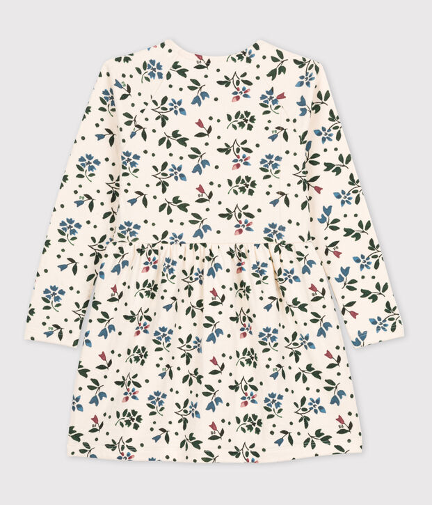 Fleurige meisjesjurk met lange mouwen van tubic ecru/multicouleur
