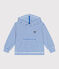 Uniseks sweatshirt met kap en streepjes van katoenen badstof voor kinderen blauw MARSHMALLOW/ PORCELANA