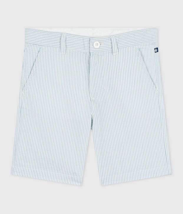 Bermuda short enfant en coton &agrave; rayures bleu/bleu