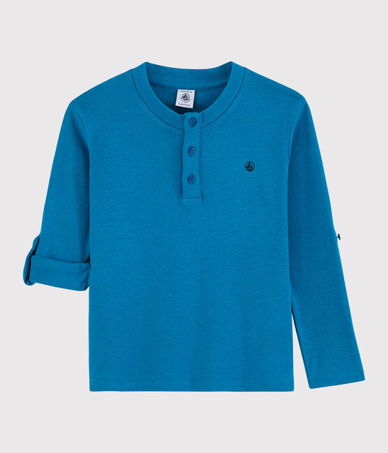 T-shirt van katoen en linnen voor jongens blauw MYKONOS