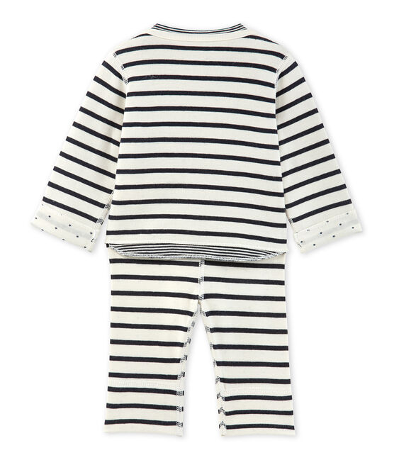 Ensemble bébé 3 pièces réversible beige COQUILLE/bleu SMOKING