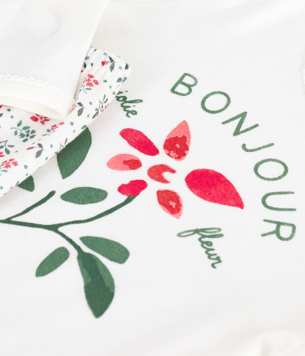 Pyjama enfant en coton imprim&eacute; fleuri blanc/multicouleur