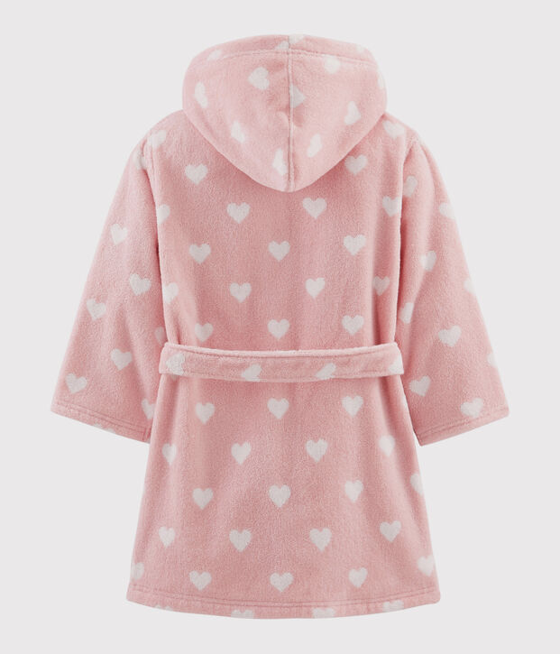 Peignoir c&oelig;ur petite fille en &eacute;ponge rose/blanc