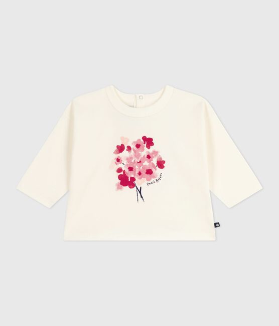 Katoenen T-shirt met lange mouwen en katmotiefje voor baby's ecru MILK