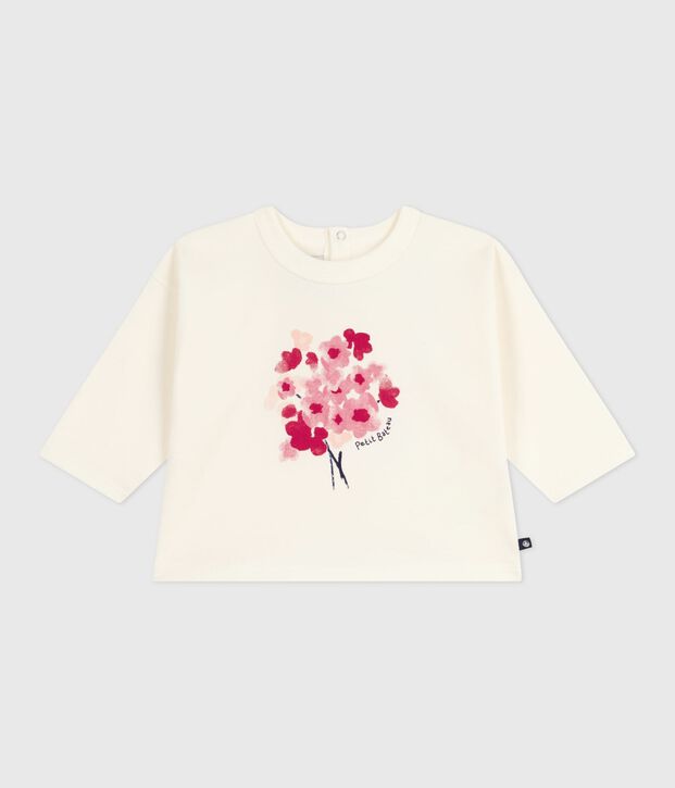 Tee-shirt b&eacute;b&eacute; en coton &agrave; manches longues blanc cass&eacute;
