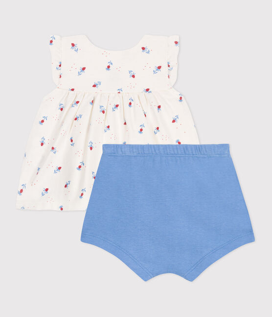 Ensemble naissance deux pièces en coton avec blouse volanté blanc MARSHMALLOW/blanc MULTICO