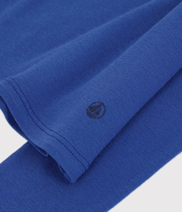 Tee-shirt femme en coton manches longue uni bleu