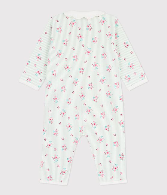Katoenen babypyjama zonder voetjes met kraag en bloemenprint wit MARSHMALLOW/wit MULTICO