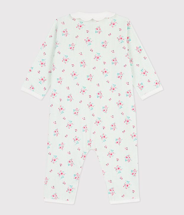 Katoenen babypyjama zonder voetjes met kraag en bloemenprint wit/multicouleur