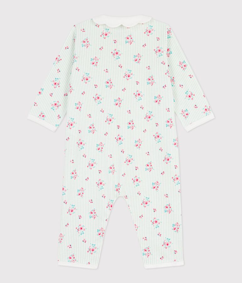 Pyjama b&eacute;b&eacute; en coton sans pieds &agrave; col imprim&eacute; fleuri blanc/multicouleur