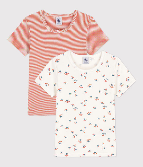 Set van 2 T-shirts met bloemen en korte mouwen voor meisjes in katoen variante 1
