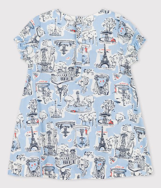 Jurk met Parijs-print van popeline voor baby's wit MARSHMALLOW/wit MULTICO