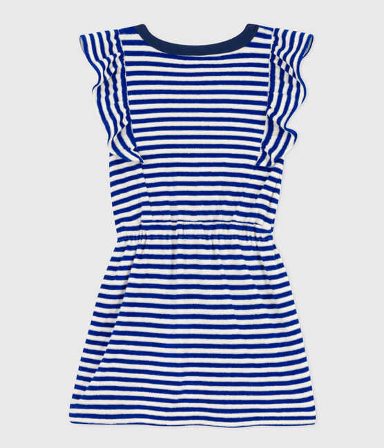 Robe rayée sans manche en bouclette éponge enfant fille bleu SURF/ AVALANCHE