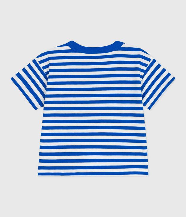Tee-shirt b&eacute;b&eacute; en coton &agrave; manches courtes ray&eacute; bleu/blanc