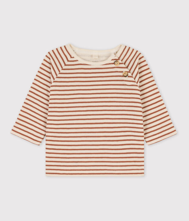 Gestreept T-shirt van katoenen tubic voor baby's ecru/bruin/ecru