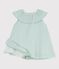 Robe b&eacute;b&eacute; en coton manches courtes, unie avec sa colerette bleu SPRAY