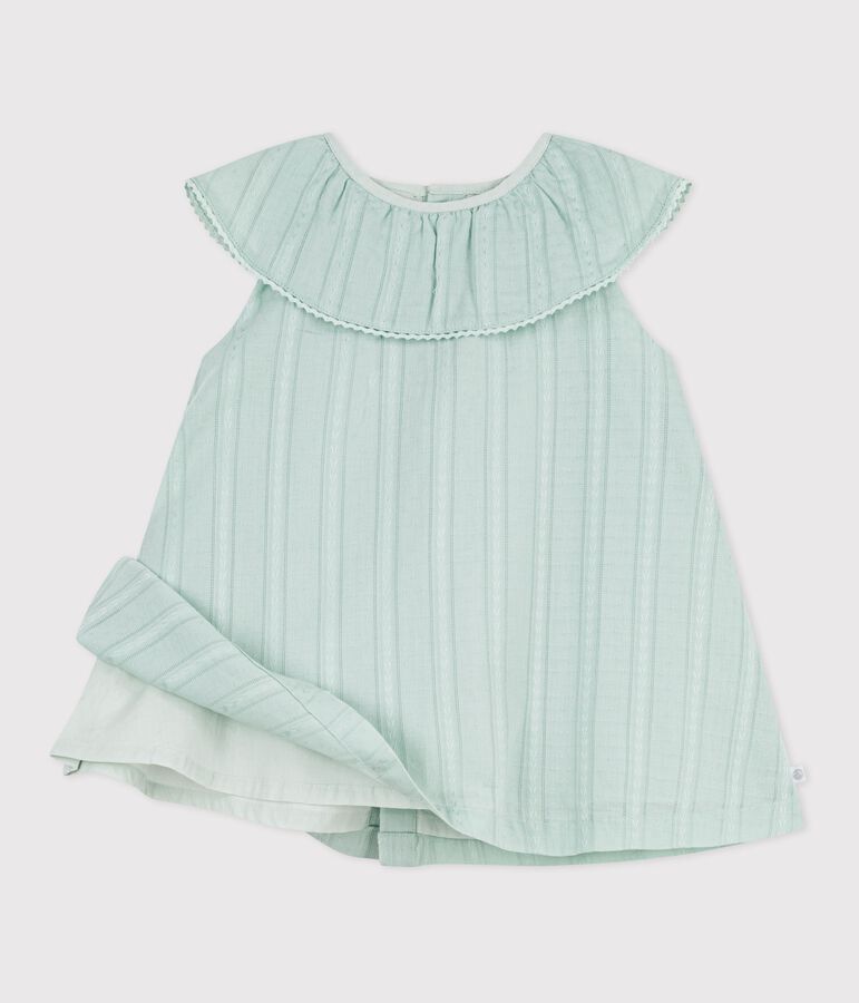 Robe b&eacute;b&eacute; en coton manches courtes, unie avec sa colerette bleu SPRAY