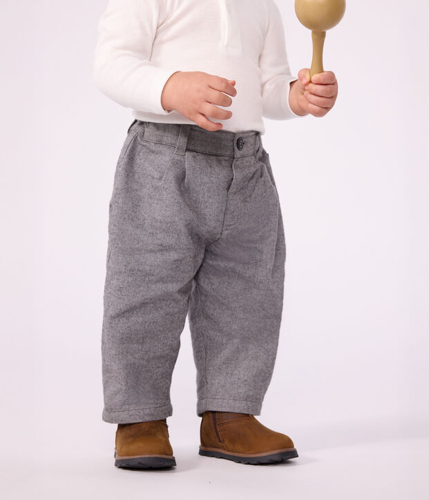 Pantalon b&eacute;b&eacute; en flanelle unie gris