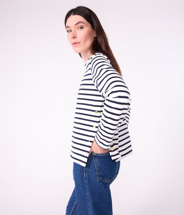 Marini&egrave;re femme en coton blanc/bleu