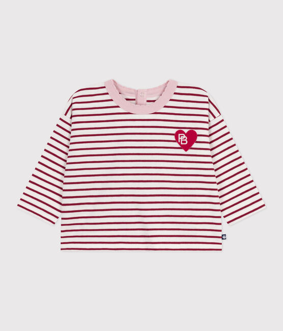Gestreept T-shirt met lange mouwen in katoen voor baby's rood MILK/ AMARANTE