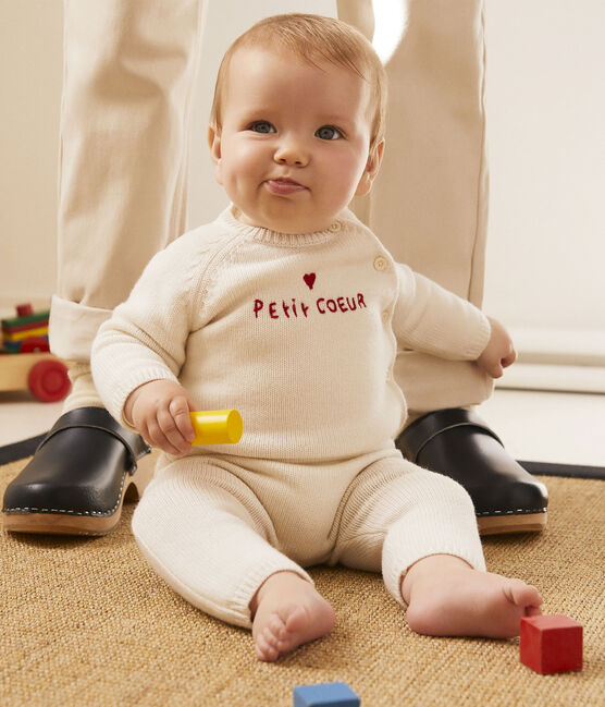 Ensemble 2 pièces bébé en tricot laine et coton blanc MARSHMALLOW
