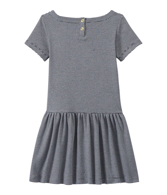 Meisjesjurk met milleraies-strepen blauw SMOKING/wit LAIT