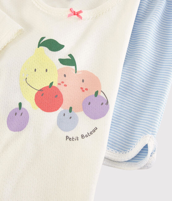 Katoenen pyjacourt met zomerfruitpatroon voor meisjes wit MARSHMALLOW/wit MULTICO