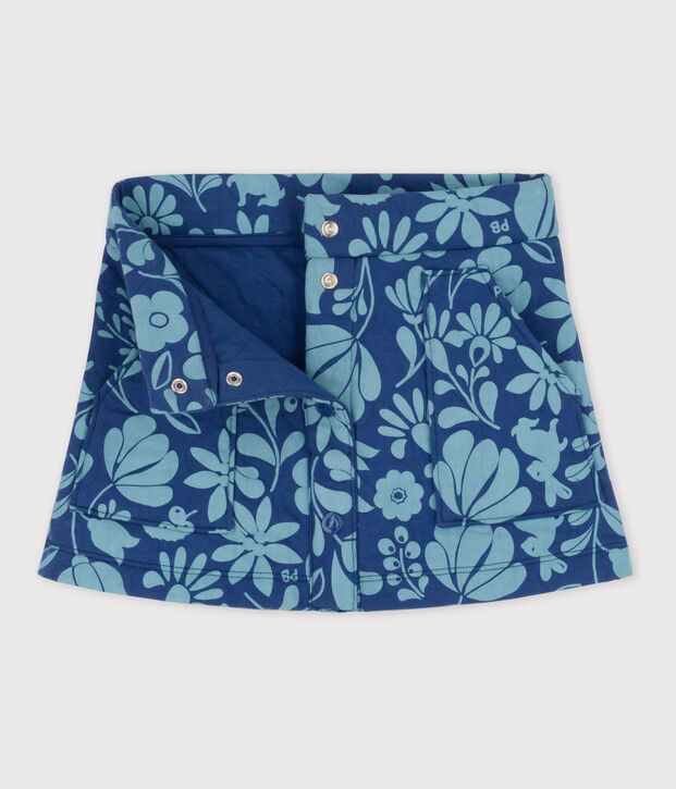 Meisjesrok met print in doorgestikte tubic blauw/blauw