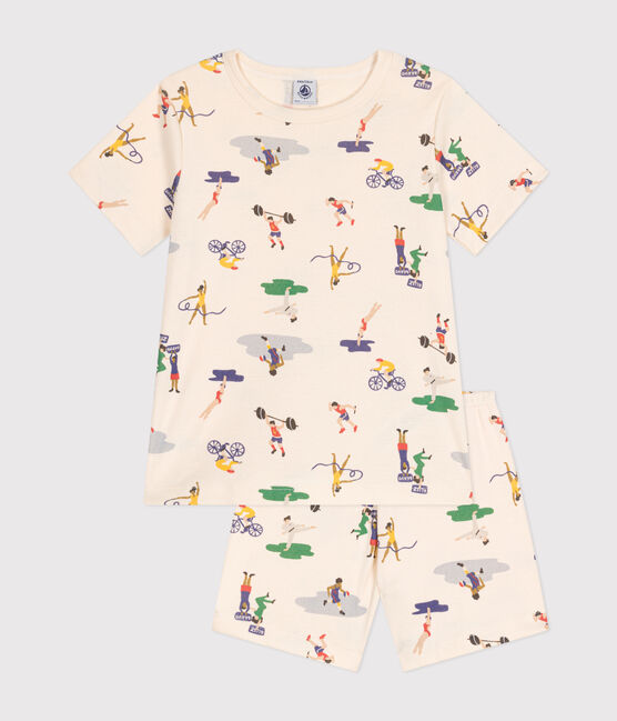 Korte kinderpyjama van katoen met multisportprint wit AVALANCHE/ MULTICO