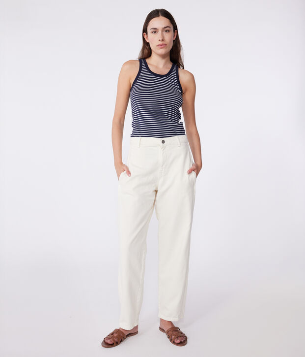 L'Iconique, mouwloze top in gestreept katoen voor dames blauw/wit