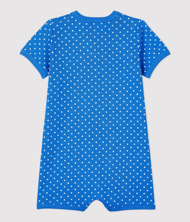 Kort biokatoenen babypakje met bolletjesprint blauw/wit