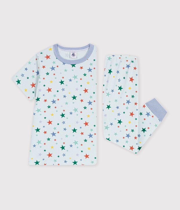 Katoenen kinderpyjama met korte mouwen en lange pijpen met print blauw/multicouleur