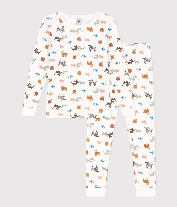 Pyjama ajust&eacute; en coton enfant blanc/multicouleur