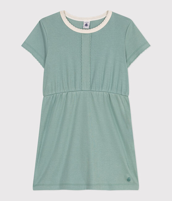 Robe enfant en coton manches courtes uni vert PAUL