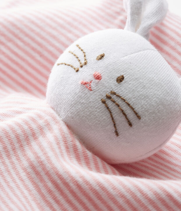 Knuffel van ribstof, de emblematische stof van Petit Bateau. roze/wit