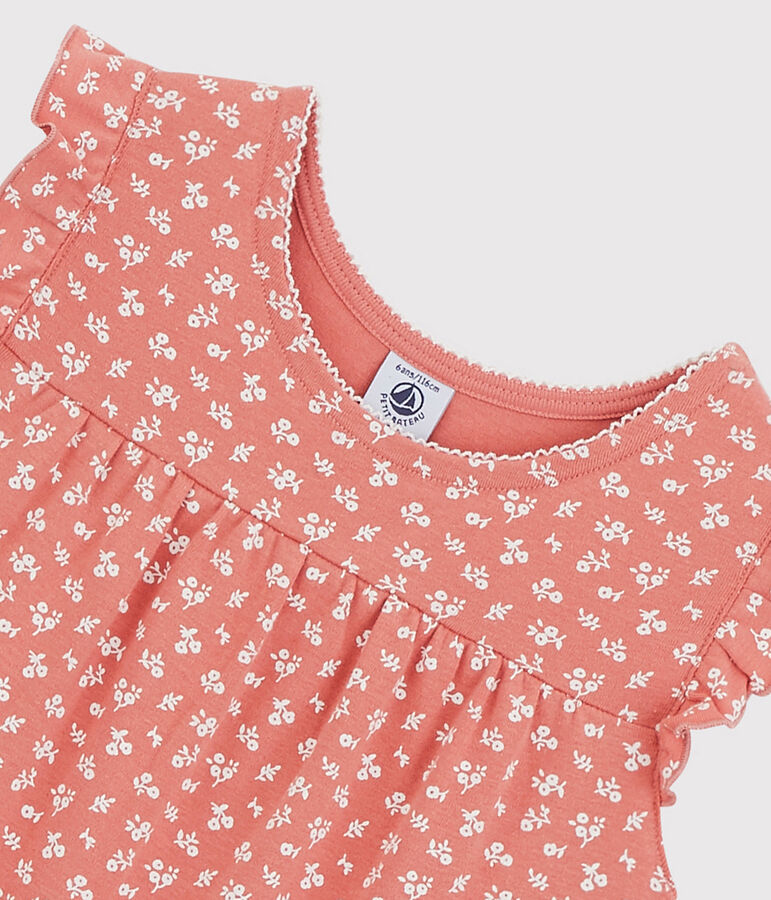 Chemise de nuit fleuri petite fille en coton rose PAPAYE/ MARSHMALLOW