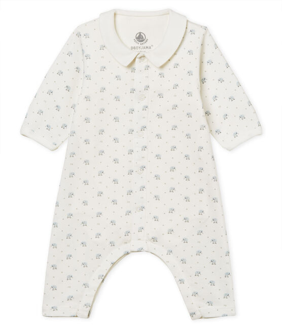 Bodyjama sans pieds bébé garçon en côte 1x1 imprimée blanc MARSHMALLOW/blanc MULTICO