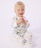 Katoenen babypyjama met rits en savanaprint wit MARSHMALLOW/wit MULTICO