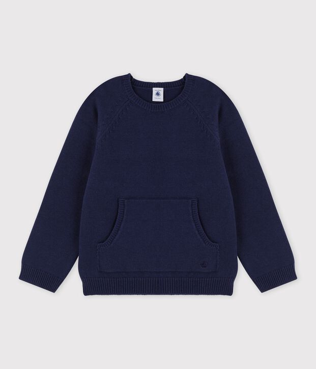 Pull laine et coton enfant gar&ccedil;on bleu marine