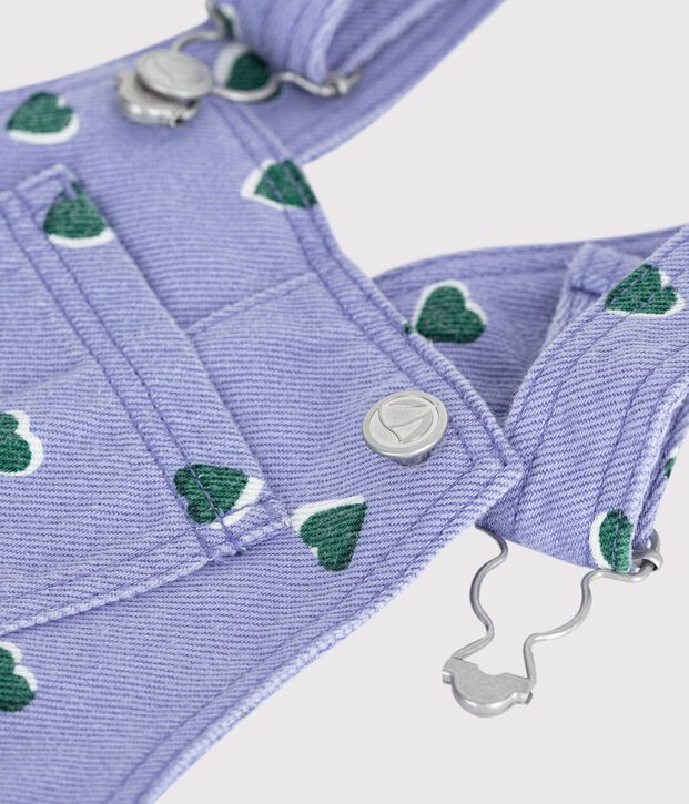 Babysalopette van keperstof met lange pijpen en hartjesprint purper/multicouleur