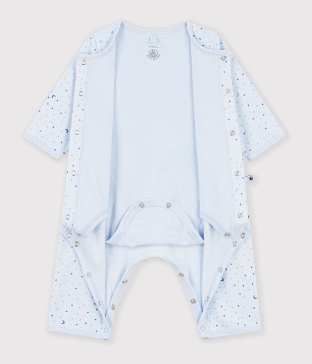 Katoenen bodypyjama zonder voetjes met sterrenprint blauw/multicouleur