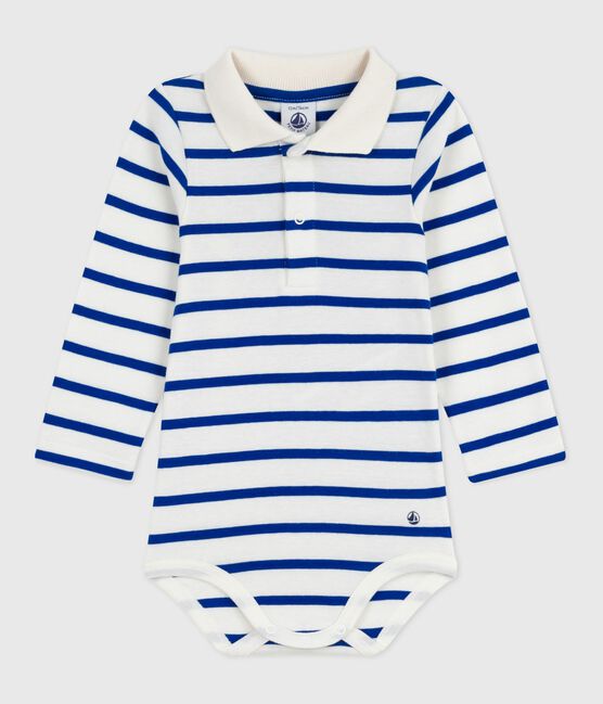 Katoenen babybody met gestreepte polokraag blauw MILK/ OLYMPIC