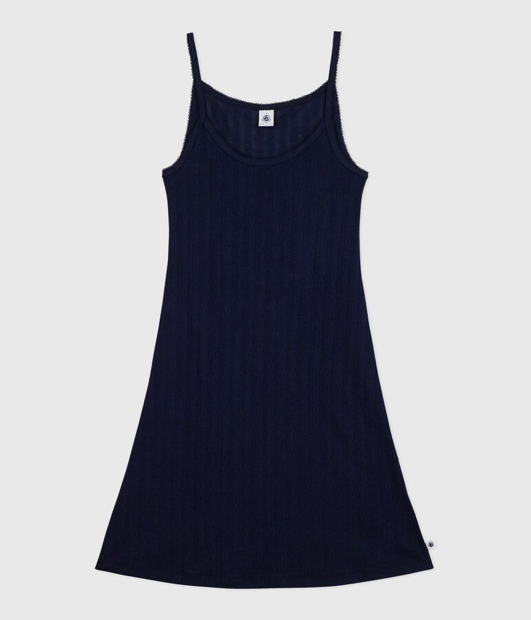 Damesnachthemd in opengewerkt katoen blauw SMOKING