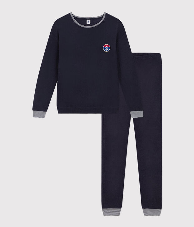 Pyjama en bouclette &eacute;ponge femme bleu marine